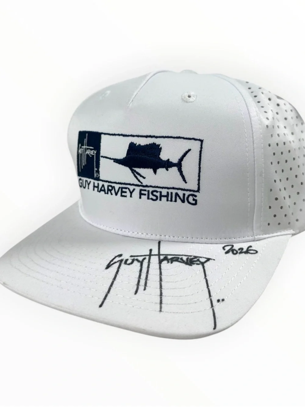 Guy Harvey Signed White Fishing Hat Sailfish Snapback Performance Cap 2026 NWT